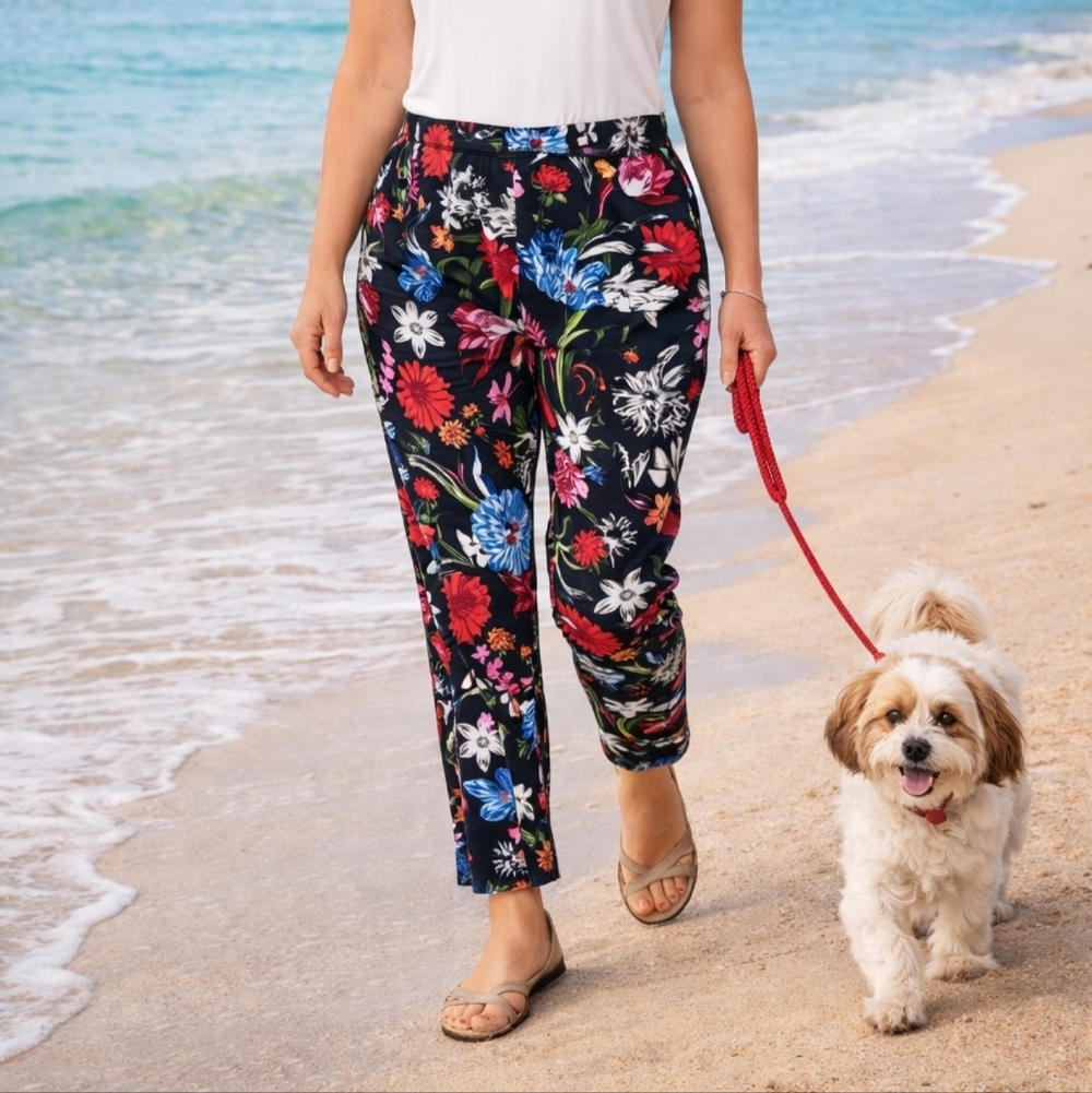 Anthropologie Black High Waisted Pants Floral Size Small